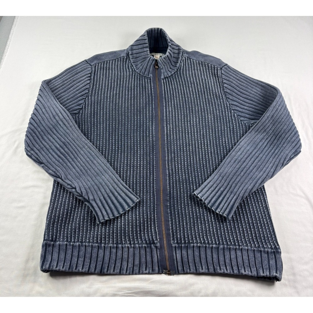 Carbon 2 Cobalt Sweater Mens Large Blue Heavy Knit Full Zip Stretch‎